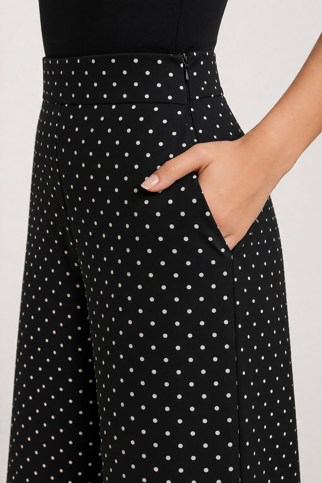 CHIC ELAN Women's Black Polka Dot Wide Leg Palazzo Pants | High Waist Flared Trousers with Pockets