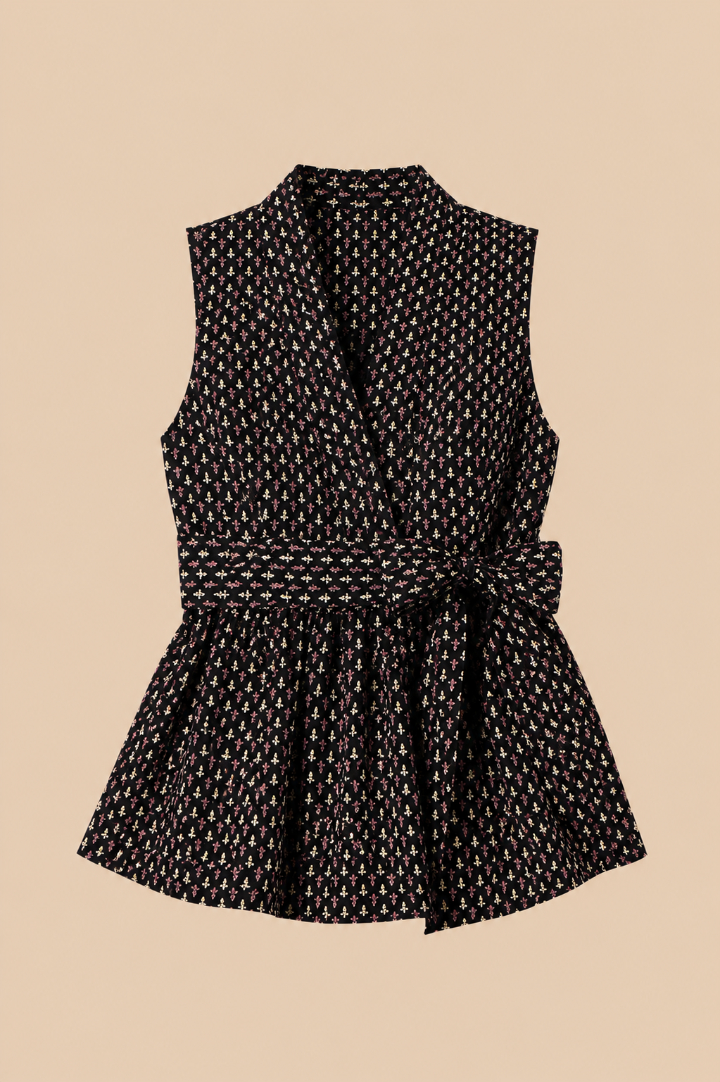 CHIC ELAN Women's Black Floral Wrap Peplum Top | Sleeveless Premium Party & Casual Top