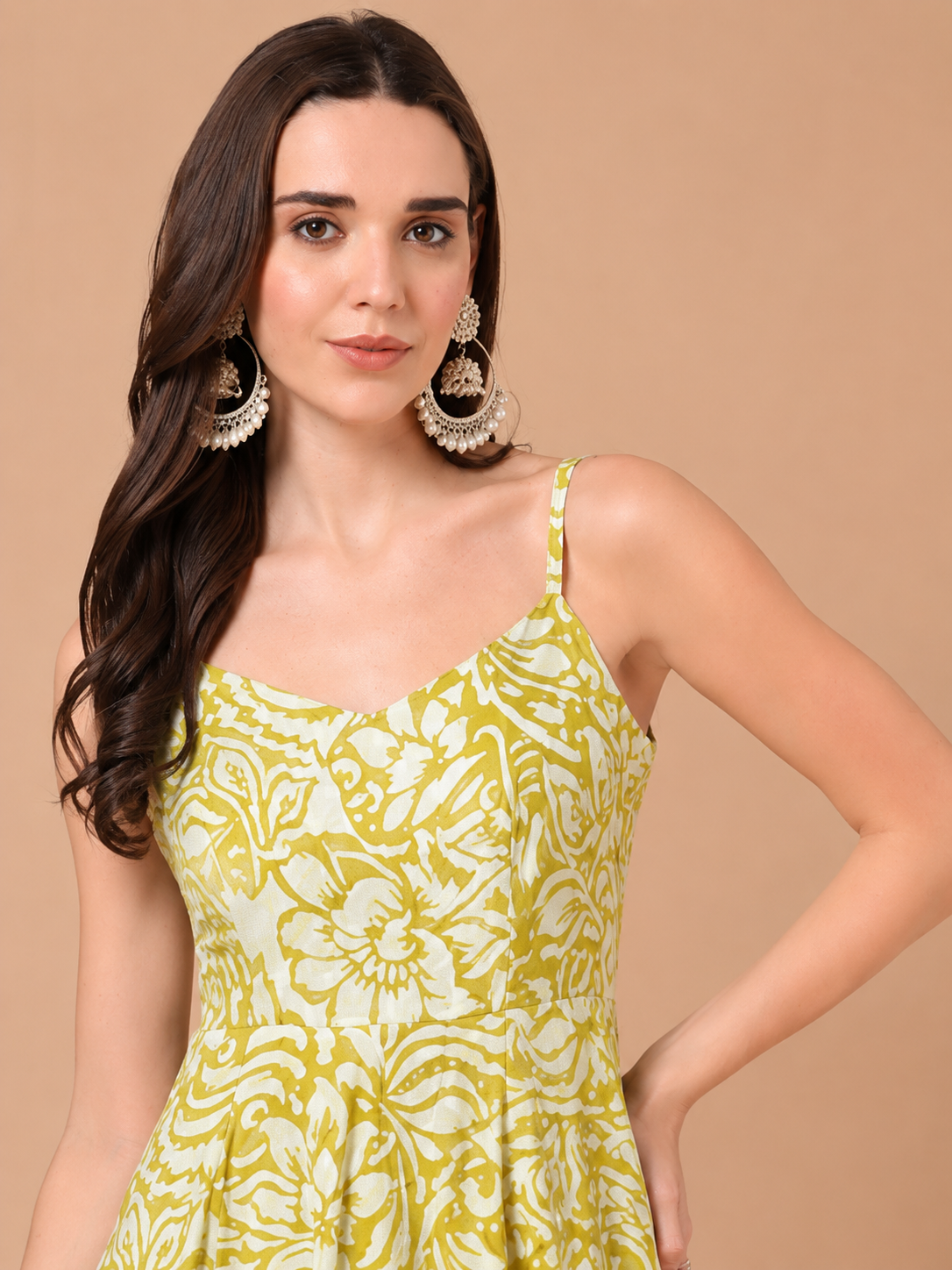 CHIC ELAN Women's Lime Green Floral Maxi Dress | Premium Sleeveless Tiered Summer Dress