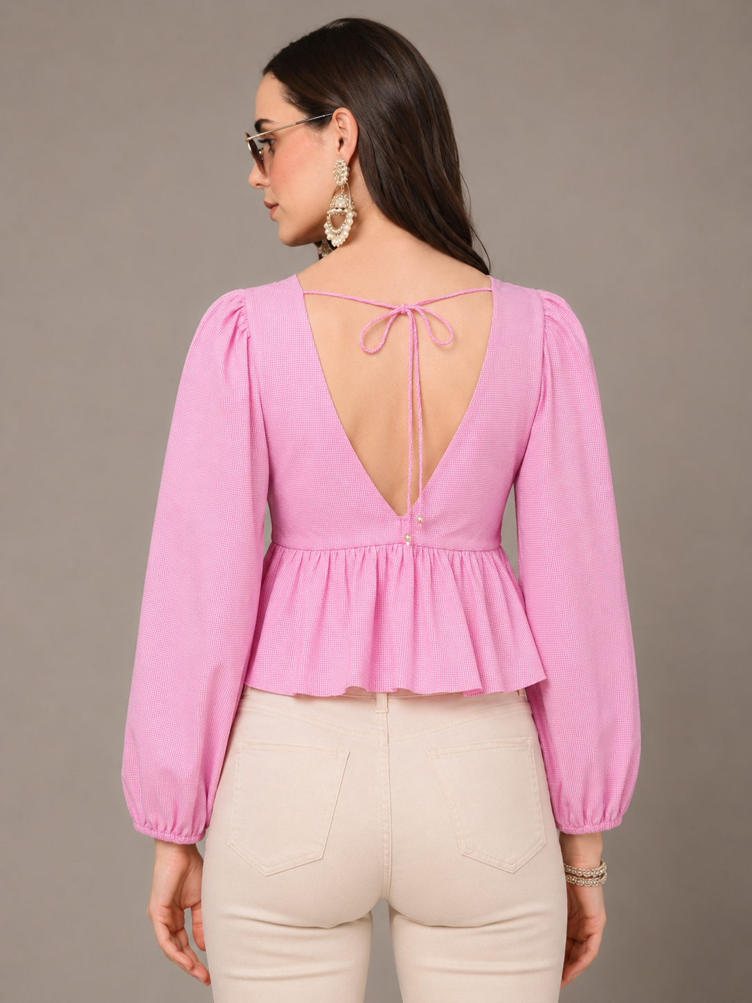 CHIC ELAN Women's Blush Pink Ruched Peplum Top