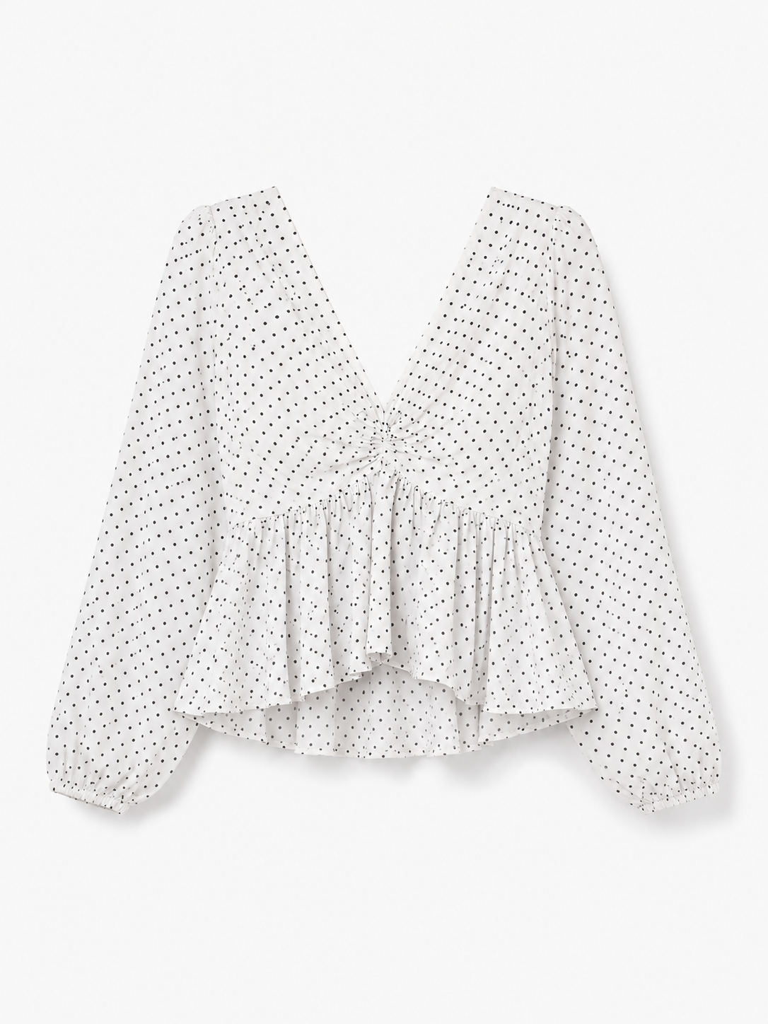 CHIC ELAN Women's White Polka Dot Ruched Peplum Top | V-Neck Puff Sleeve Premium Top